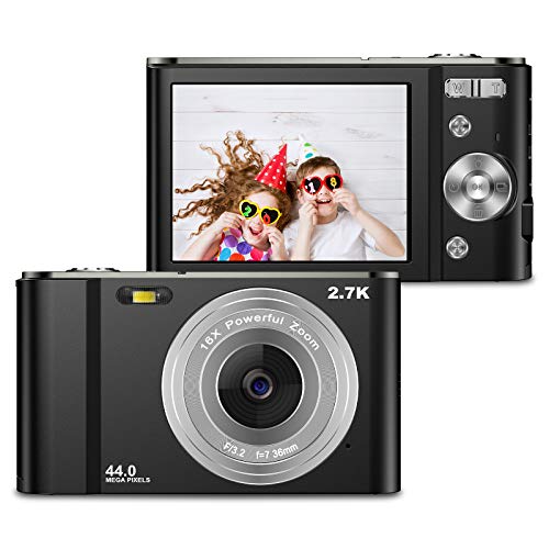 ZORNIK 2.7K Fotocamere Digitali Compatte 2,88 Pollici LCD Ricaricabile HD 44 Mega Pixel, Zoom Digitale 16x, Studenti per Adulti/Anziani/Bambini (black)