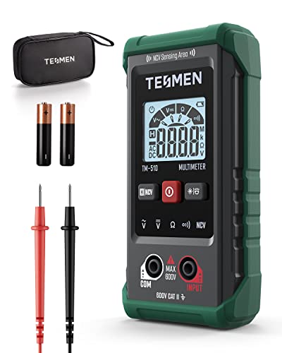 TESMEN TM-510 Multimetro Digitale, 4000 Conta Tester Digitale, Tester Elettricista, Misurazione Smart, Autoranging, Tensione Senza Contatto, Misura Tensione AC/DC, Resistenza, Continuità – Verde