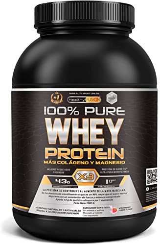 Whey Protein Isolate 100% Pura | Proteine Whey Isolate + Collagene + Magnesio | Proteine Del Siero Di Latte Isolate Per Lo Sviluppo Muscolare | Massa Muscolare Pulita | 30 Dosi, Weiss, Fragola, 1000g