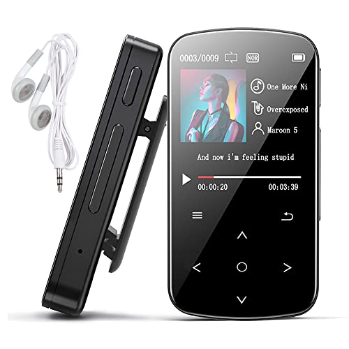 Lettore MP3, Bluetooth 5.0 USB Lettore MP3 con Clip, Schermo a Colori da 1,5 Pollici, Radio FM, E-Book, Pedometro, Registratore, Lettore MP3 Running
