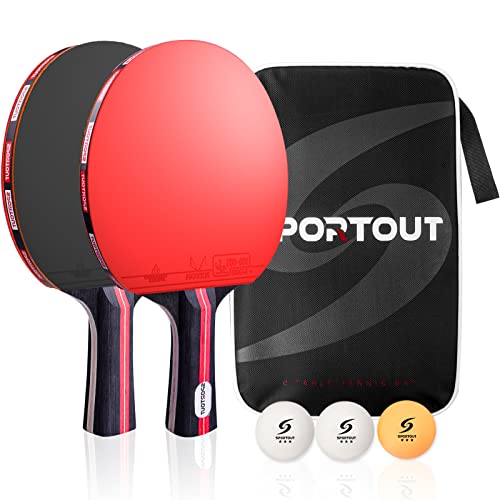 Easy-Room Set Racchette da Ping Pong, Set da Tennis da Tavolo Professionale, 2 Racchette da Ping-Pong, 3 Palline da Ping Pong, 1 Borsa Portatile