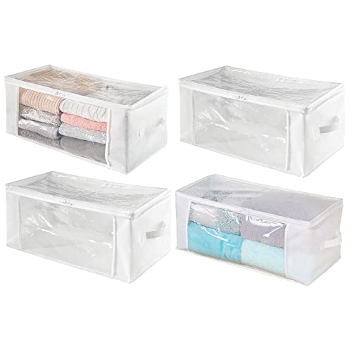 mDesign Set da 4 Organizer Box con Cerniera – Contenitore portaoggetti in polipropilene traspirante – Ideale per vestiti, biancheria da letto e coperte – bianco/trasparente