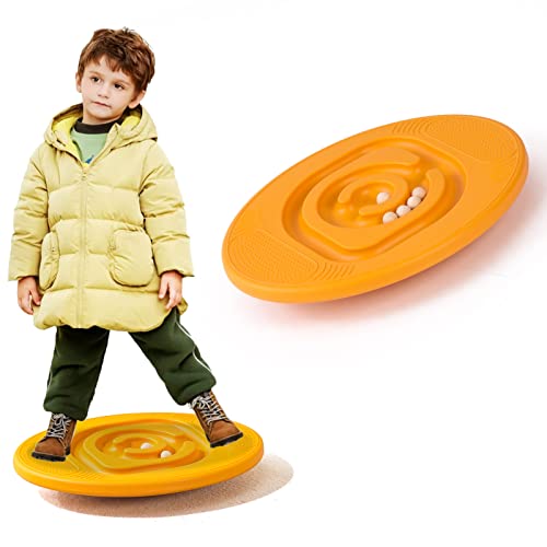 MOCUTEEN Balance Board in plastica per Bambini con 5 Palline Dondolo Allenamento 46cm Antiscivolo Equilibrio Bordo Rotondo colorato Sei Colori (Arancio)