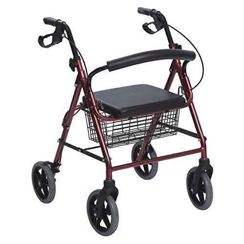 Rollator in Alluminio Pieghevole Rosso - Deambulatore per Anziani con 4 ruote, sedile e freni