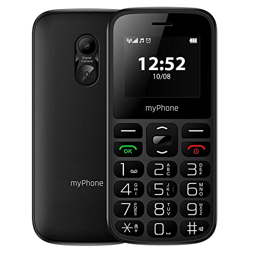 MP myPhone Halo A, telefono a chiave per gli anziani (nonna e il nonno), telecamera, display a colori da 1,77', batteria 800 mAh, chiavi grandi, Pulsante SOS, torcia, radio, doppio SIM, Nero