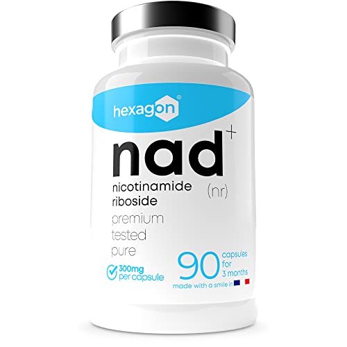 NAD+ Nicotinamide Riboside Chloride 300mg - +3 Mesi di Cura - NAD Booster - Anti-Età e Contro la Fatica, Supporto Nervoso - 90 Capsule Vegetali - Vegan & Premium - Hexagon