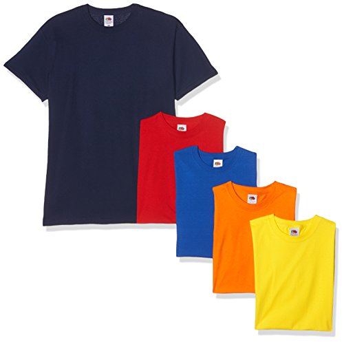 Fruit of the Loom Valueweight Short Sleeve T-Shirt, Marina/Rosso/Arancione/Royal/Giallo, XXL (Pacco da 5) Uomo