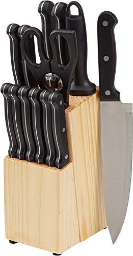Amazon Basics - Set di 14 coltelli con ceppo