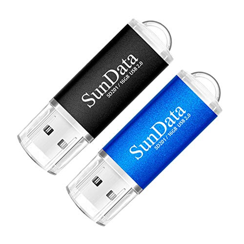SunData 2 Pezzi 16GB Chiavetta USB Pen Drive 16GB Metallo USB2.0 Unità Memoria Flash Thumb Drive per Archiviazione Dati con Luce LED (2 colori: Nero Blu)