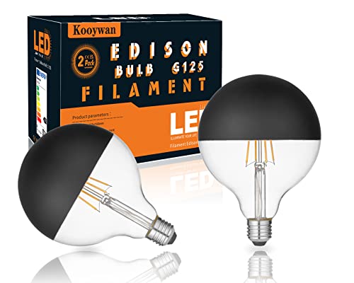 Kooywan LED G125 E27 Lampada a Filamento 8W Testa Specchio Nero 2700K Bianco Caldo Smerigliato Corona Nera Lampadina Senza Ombre Confezione da 2