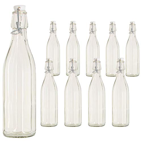 BuyStar Set 10 Bottiglie di Vetro da 1 Lt per Acqua Olio Bevande con Tappo ermetico Alimentare