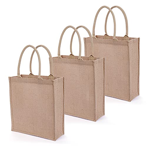 3 sacchetti di iuta grandi Borsa iuta shopper Juta dimensioni da 12 l, in vera iuta, 35 x 31 x 12 cm, borsa per la spesa riutilizzabile