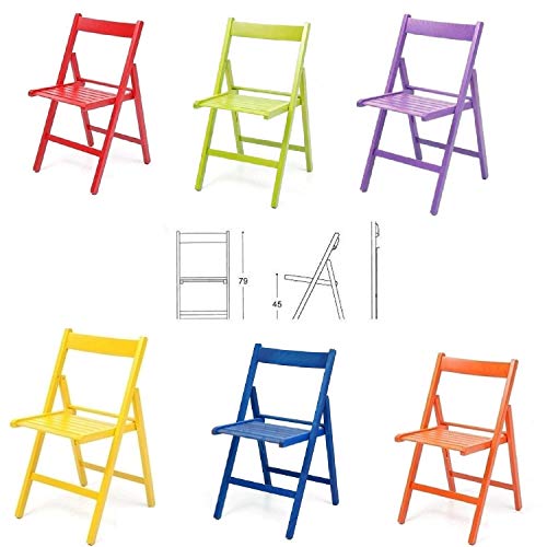 buiani 6 sedie Colorate Sedia in Legno Verniciato richiudibile per Campeggio casa e Giardino (Rosso,Verde,Viola,Giallo,Blu,Arancione)