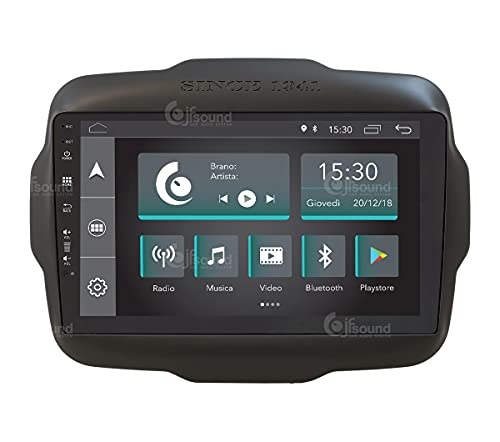 Jf Sound car audio system Autoradio Custom Fit per Jeep Renegade Android GPS Bluetooth WiFi Dab USB Full HD Touchscreen Display 9', Nero
