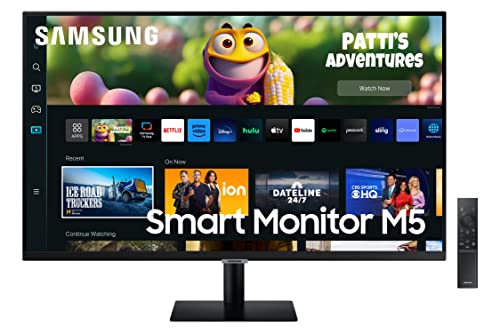 Samsung Smart Monitor M5 S32CM502, Flat 32'', 1920x1080 Full HD, Piattaforma Smart TV Amazon Video, Netflix, Airplay, Mirroring, Office 365, Wireless Dex, Casse Integrate, IoT Hub, WiFi, HDMI
