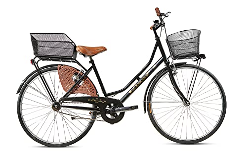 MADICKS Bicicletta Donna da Passeggio Olanda Misura 26 Bici da città Vintage retrò con Cestino anteriore e posteriore Nero