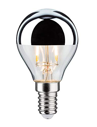 Paulmann 28663 Lampadina LED filamento a goccia 2,6 Watt lampadina testina a specchio argentato 2700 K bianco caldo E14