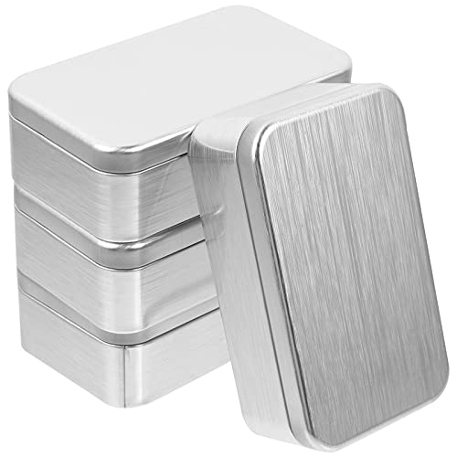 Cabilock - 4 scatole di metallo rettangolari vuote in metallo, con coperchio, per organizzare la casa, colore: argento