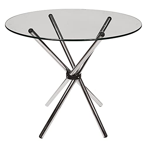 Dmora Tavolo rotondo, Tavolino con piano in vetro temperato e gambe in acciacio cromato, cm 90x90h75, colore Trasparente