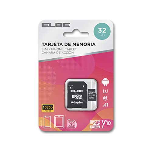 Elbe - Scheda di memoria Micro SD da 32 GB (fino a 100 MB/s, classe 10, U1, V10, video Full HD 1080p, adattatore incluso SD a micro SD)