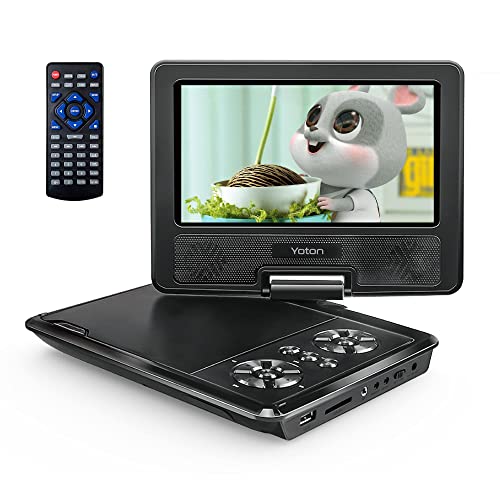 YOTON Lettore DVD portatile da 9,5' per bambini con schermo girevole HD da 7,5', con altoparlante stereo, 1.8m Caricatore per Auto, scheda Sync TV/USB/SD [Blu-ray non supportata]