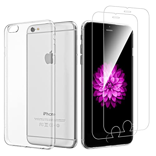 NEW'C Cover per iPhone 6 e iPhone 6s (4.7) Gel TPU in silicone custodia ultra trasparente e 2 × vetro temperato per iPhone 6 e iPhone 6s (4.7'), Pellicola proteggi schermo