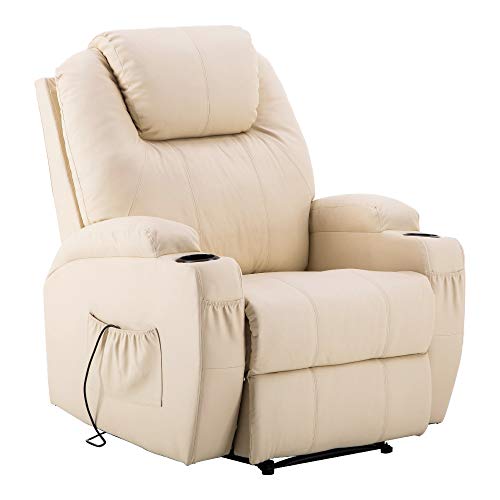 MCombo massaggio elettrico sedia poltrona reclinabile riscaldamento a vibrazione reclinabile (Bianco Crema)