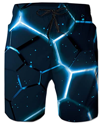 ALISISTER Costumi Uomo Mare novità Geometria Modello Costume Tronchi da Spiaggia con Fodera in Mesh Estate Gym Swim Pantaloncini XL