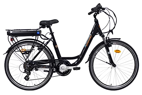 Discovery E8000, Bicicletta a pedalata assisita, City Bike con Ruote da 26' e Forcella Ammortizzata, Cambio Shimano,7 velocità Donna, Nero