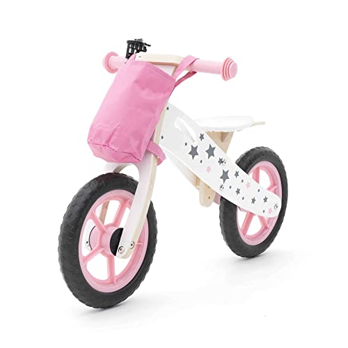 ROBINCOOL Bicicletta Senza Pedali Montessori Street Circuit 83x36x55 cm Triciclo in Legno Eco Color Rosa Cestino Portagiochi Incluso per Bambini + 1 Anno