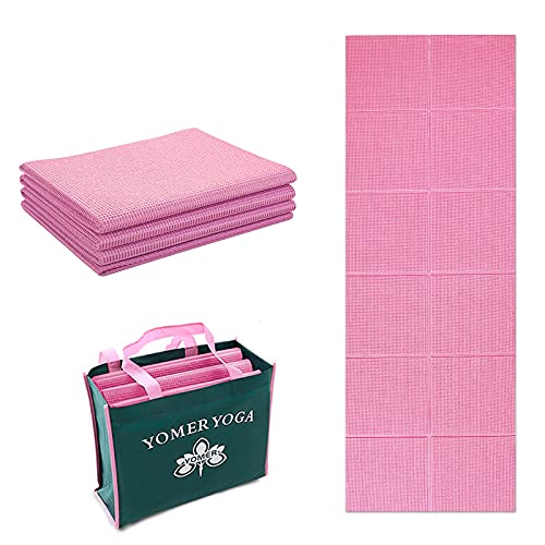 Tappetino da yoga pieghevole, 173 x 61 x 6 mm, per fitness, pilates, sport, ginnastica, antiscivolo, da viaggio, pieghevole, colore: rosa