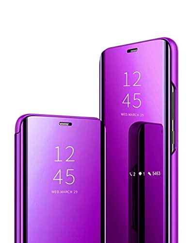 Jacyren Custodia a libro per Samsung Galaxy A52, in pelle, con specchio, per Galaxy A52, rigido, 360°, in PC traslucido, con funzione leggio e funzione leggio, colore: Fucsia A52