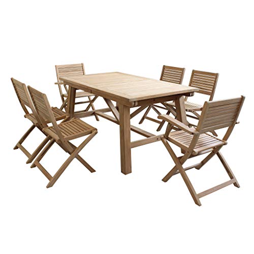 Set Tavolo e sedie da Giardino per Esterno in Legno Resistente di Teak cm 160/240 x 90 x 77 h con 6 sedute