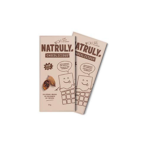 NATRULY Tavoletta di Cioccolato Nero senza Zucchero e Senza Dolcificanti. Addolcita con Fibra di Cicoria -Pack 2x85g