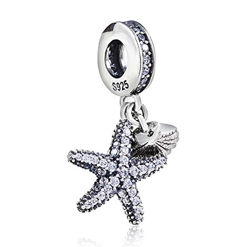 Charm a forma di stella marina, in argento Sterling 925, con conchiglia, oceano e animali