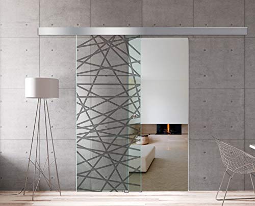Modern Glass Art - Porta scorrevole in vetro temperato di sicurezza, con rivestimento nano in acciaio inox SS304, 85 x 215 cm, colore: grigio scuro