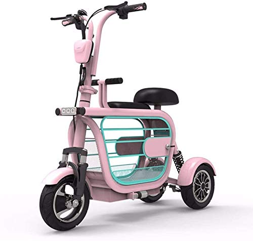 CYGGL Scooter Elettrico a 3 Ruote per Mobilità, Triciclo Elettrico per Adulti, con seggiolino per Bambini con Allarme antifurto e Doppio Assorbimento degli Urti, carico Massimo 140 kg Pink