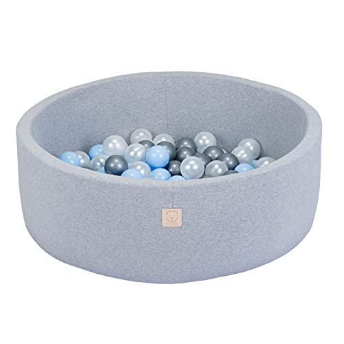 MISIOO Smart Piscina di Palline 90 x 30 cm Rotondo per Bambini (Grigio: argento-perla-azzurro/150 Palle)