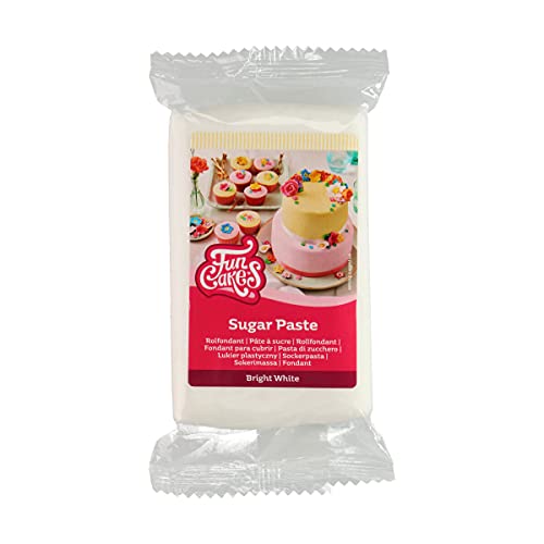 FunCakes Pasta di Zucchero Bright White: facile da usare, liscia, flessibile, morbida e pieghevole, perfetta per decorare torte, halal, kosher e senza glutine. 250 gr