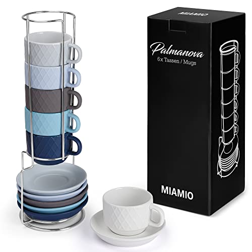 MIAMIO - 6 tazze da 75 ml/Set di tazze da caffè espresso in ceramica con motivo a diamante - Collezione Palmanova (Ocean Edition)