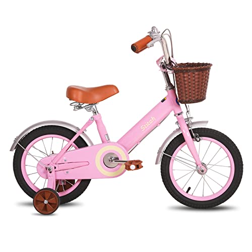 STITCH Bicicletta per Bambini da 16 pollici per dai 4, 5, 6 e 7 Anni con Cestino Anteriore e Rotelle, Bici per Bambine e Bambini, Rosa…