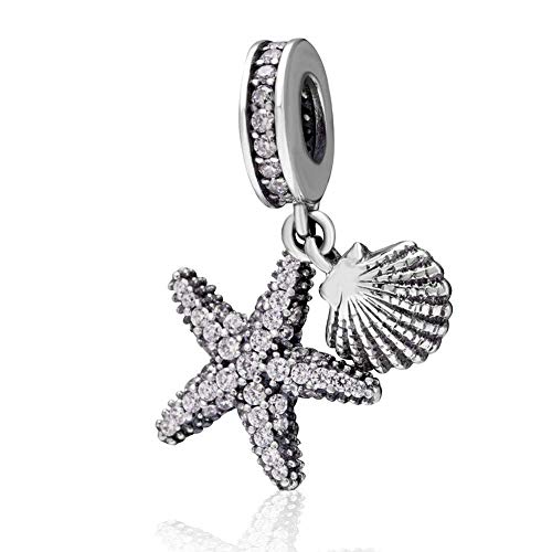 Charm in argento Sterling 925 a forma di stella marina oceanica a forma di stella marina, per anniversario, per braccialetti Pandora