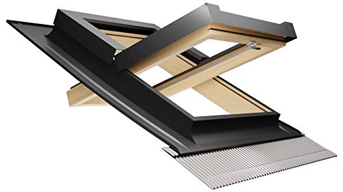 Emica - Finestra da tetto apertura Bilico in Alluminio | Linea Habitat con Vetrata basso emissivo Certificata CE | Interno Legno Abete Lamellare Prima Scelta | Apertura a 140° (45x55 Base x Altezza)