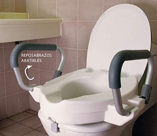 Rialzo WC con braccioli ribaltabili, altezza 12 cm, sedile con manici pieghevoli per adulti, Rialzo portatile con coperchio, peso supportato 150 kg