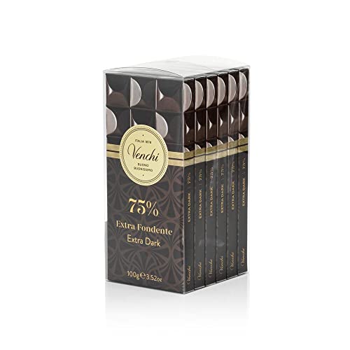 Venchi Kit Tavolette Astucciate Cuor di Cacao 75%- Cioccolato Fondente Centro Sud America- senza Glutine- 600 Grammi- Set di 6