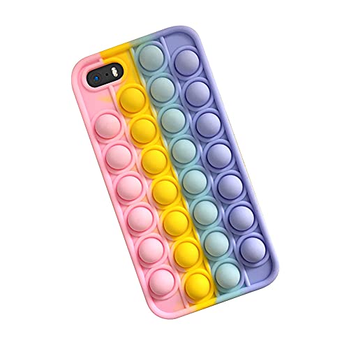 SDTEK Custodia Compatible con iPhone SE (2016-2019) 5 5s, Bubble Pop Case Cover Silicone Fidget (Arcobaleno)