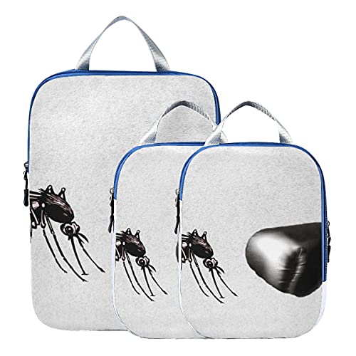 Set di 3 cubi di imballaggio di viaggio inquietante zanzara animazione organizzatore borsa espandibile sacchetti di imballaggio cubi per il viaggio per il bagaglio a mano, viaggio (set di 3)