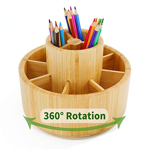 Organizzatore da scrivania rotante in bambù, organizer per matite, organizer da scrivania per penne, matite colorate, pastelli, pennelli, rotazione a 360 gradi