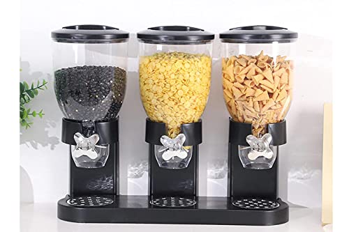 YASTA Dispenser Storage Dosatore Distributore Erogatore Cereali Pasta Caramelle Dolci Frutta Secca con Rotella Triplo Contenitore 6lt Dosatore Interno (NERO)