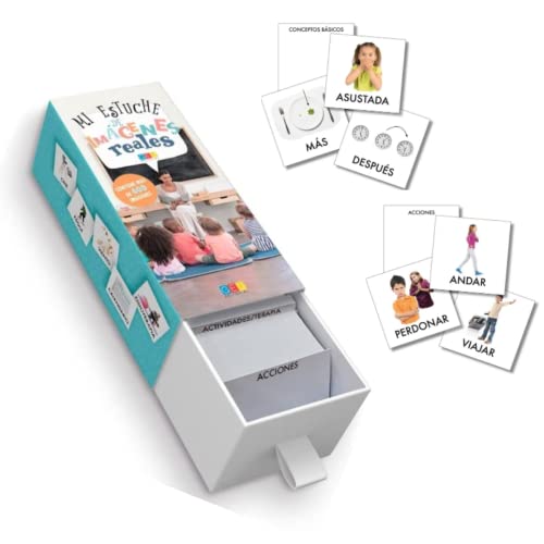Tessere plastificate per imparare lo spagnolo | Più di 400 flash card con immagini reali suddivise in 15 categorie | Gioco educativo per i bambini a partire dai 2 anni